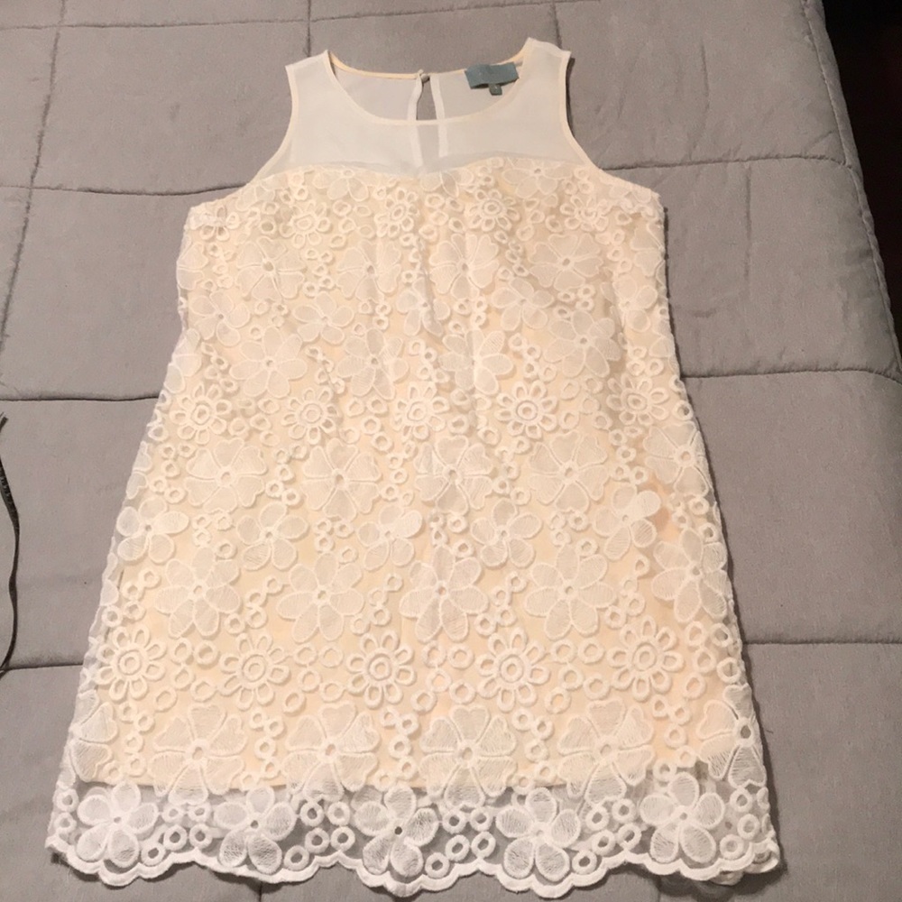 Skies are blue cream crocheted dress sheath Large